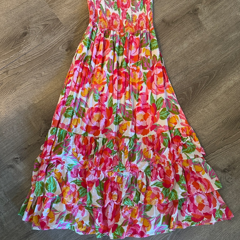 Abel the Label Pink and Green Tiered Ruffled Sundress.